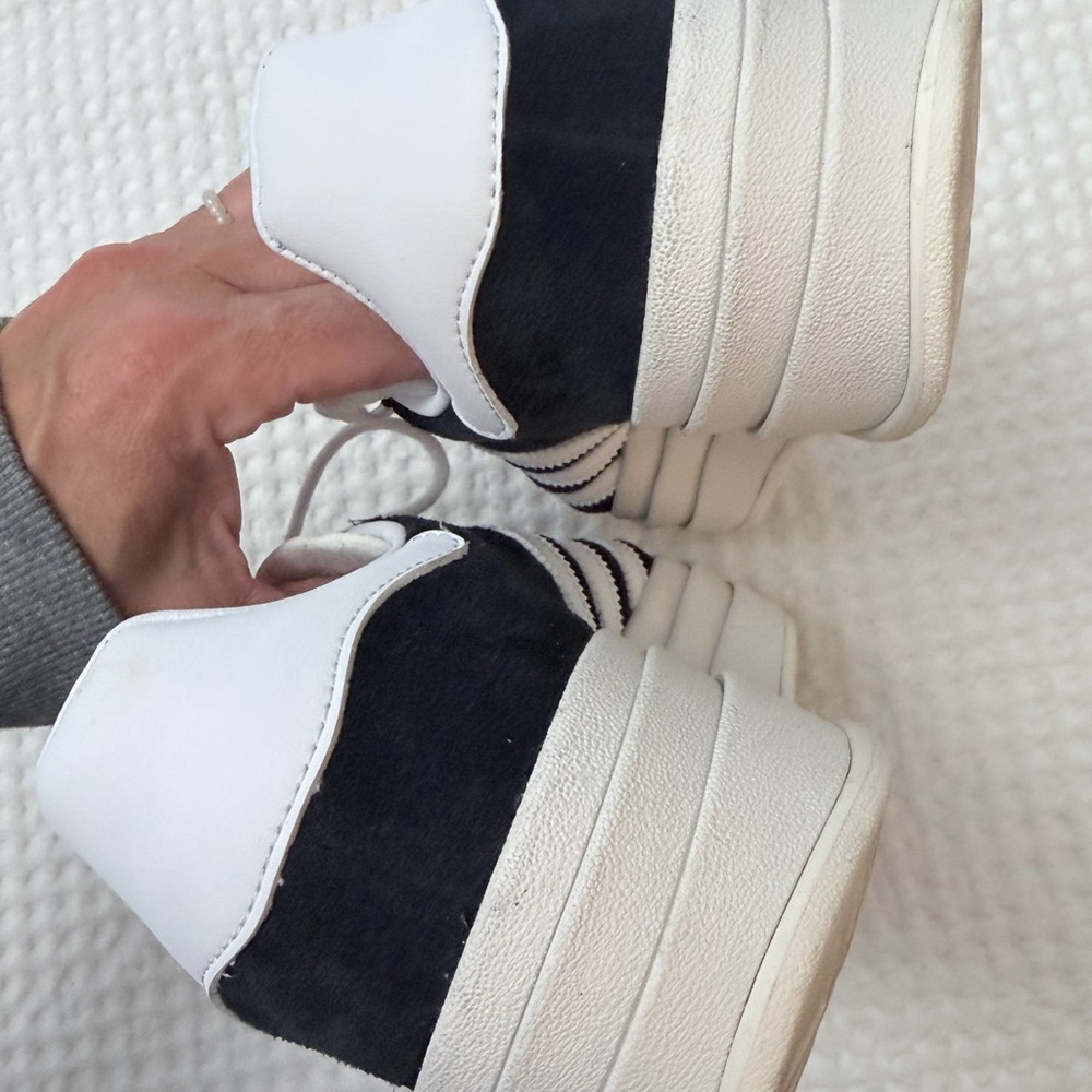 Adidas Gazelle Bold Black Suede and Cloud White Women’s Platform Sneakers - Picture 5 of 9